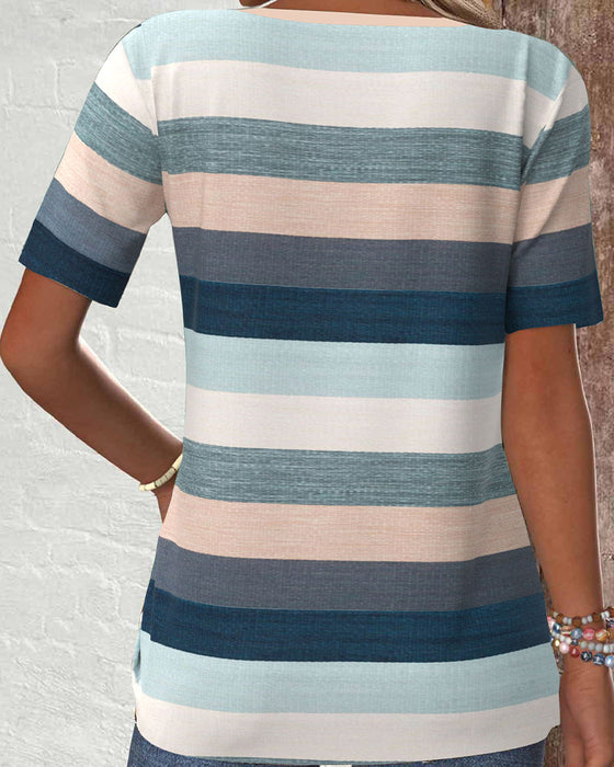 Bluse Stripet Kontrast Knapp Casual