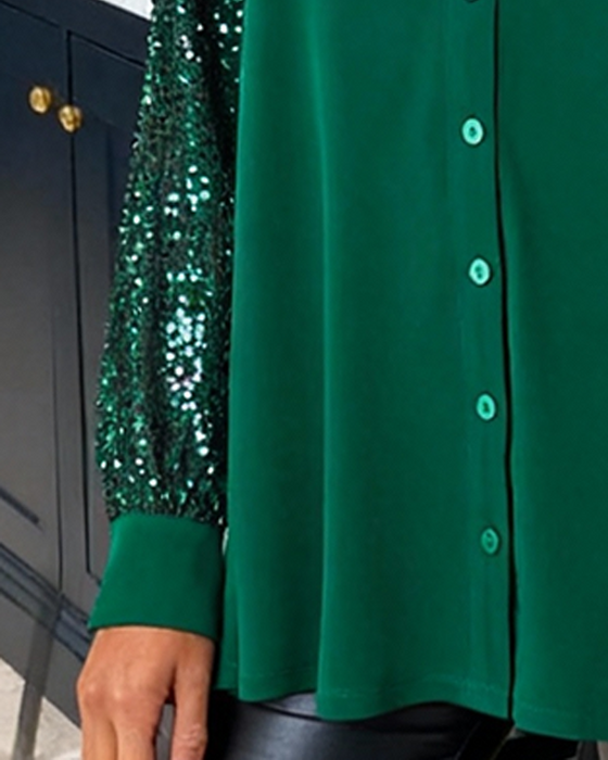 Skjorte Glitter Broderi V-hals Knapp