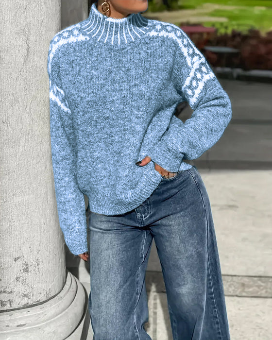 Genser Høy Hals Mønstret Kontrast