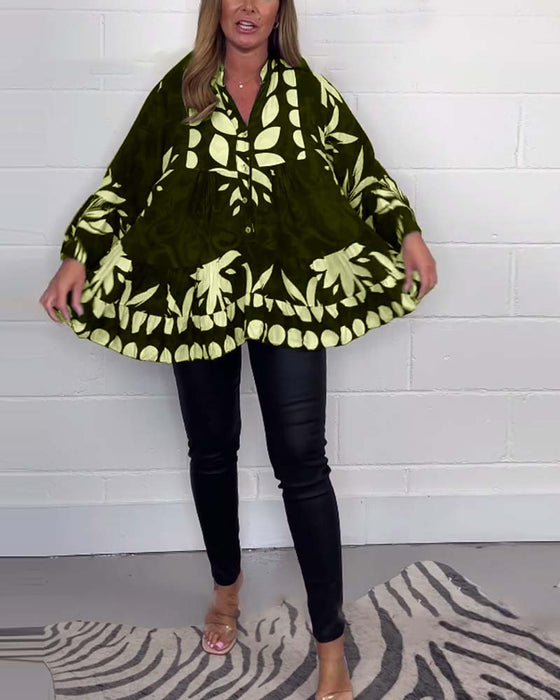 Bluse med klokkeerm med trykk