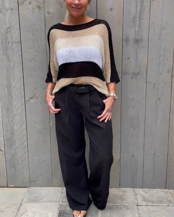 Fargeblokk genser med rund hals