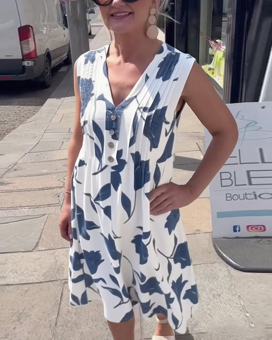 Kjole V-Hals Ermeløs Trykt