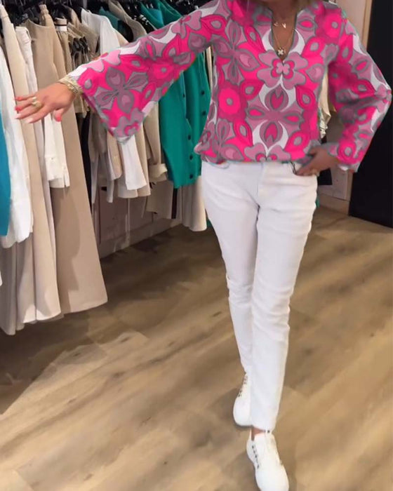 Bluse med løse, allsidige stiler og trykk