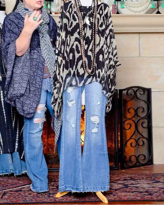 Bluse Flagermuserm Trykk Langermet