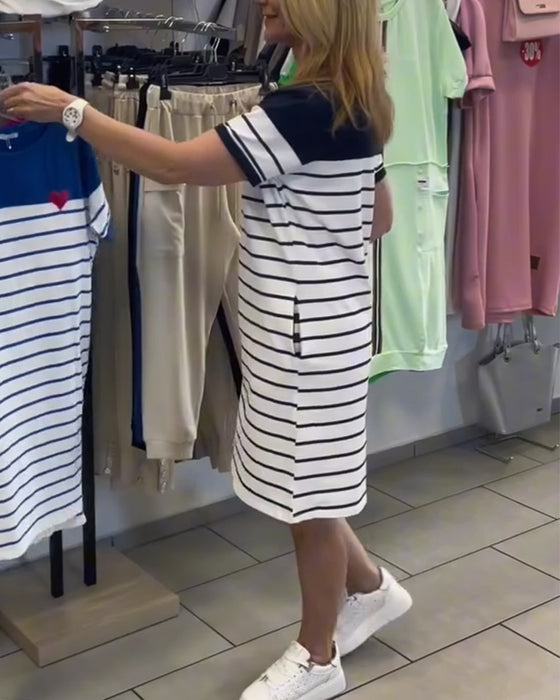 Kjole Rundhals Casual Stripet