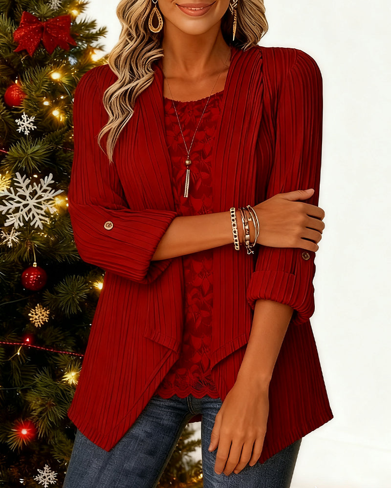 Ribbet Topp Med Faux To-Dels Utseende Og Lappverk