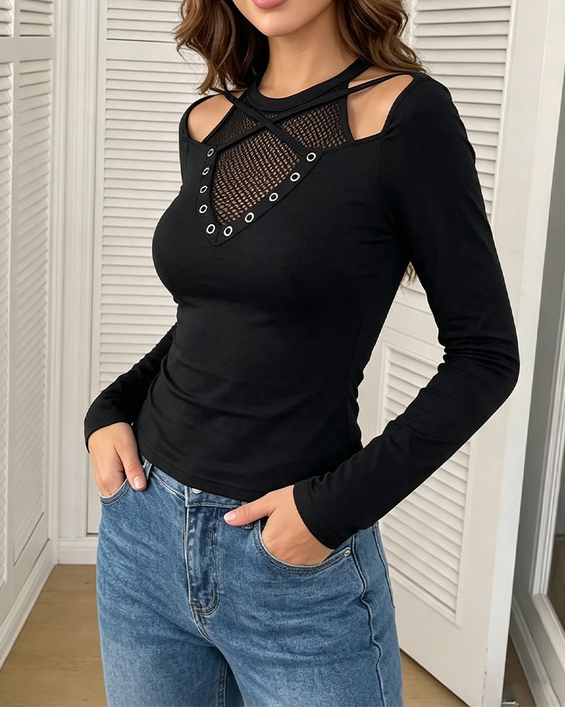 Bluse Rund Hals Off-Skulder Utskjæring Cross Over Slim