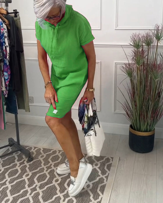 Kortermet avslappet kjole med hette