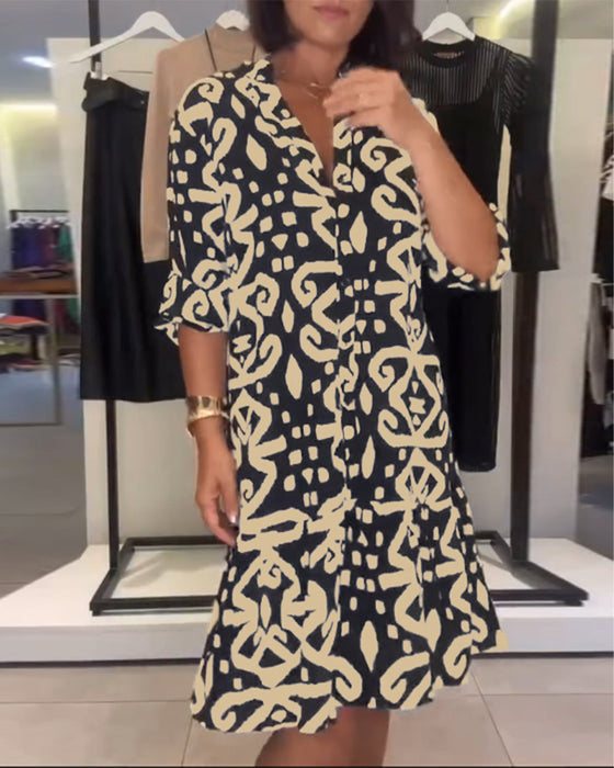 Kjole V-Hals Elegant Trykt