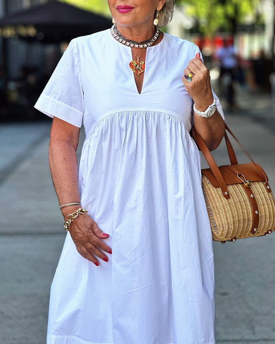 Patchwork kortermet ensfarget plissert kjole