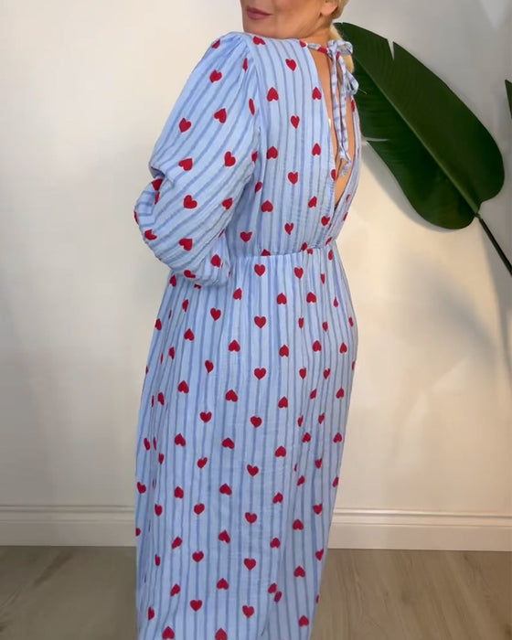 Kjole Elegant V-Hals Hjertemønster