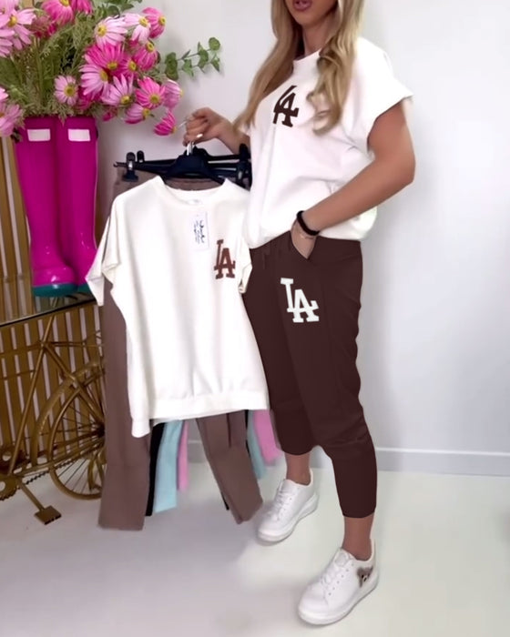 Sett Sportslig Bokstavtrykk Skinny Bukser