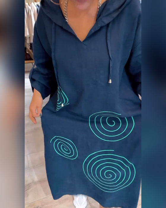 Kjole Med Hette Langermet Løs