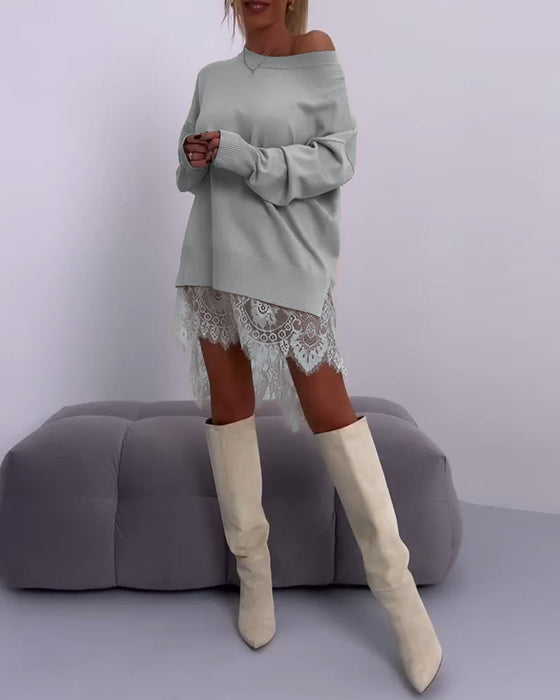 Ensfarget off-shoulder genser med smal passform