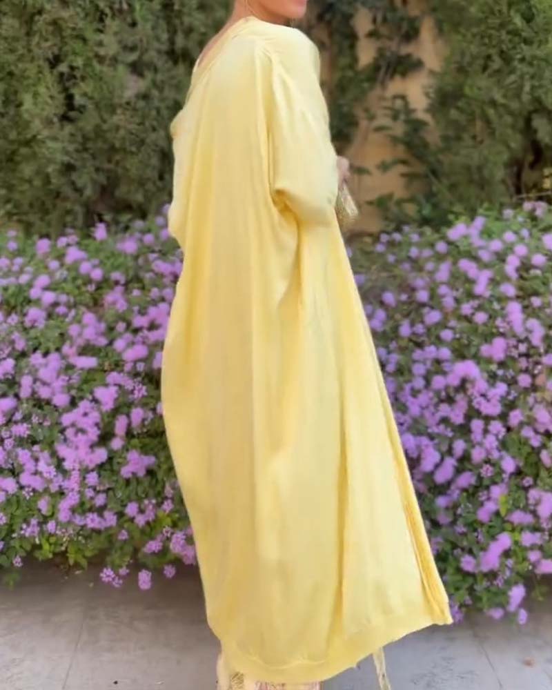 Sett Ermeløs Maxi Kjole + Matchende Cardigan