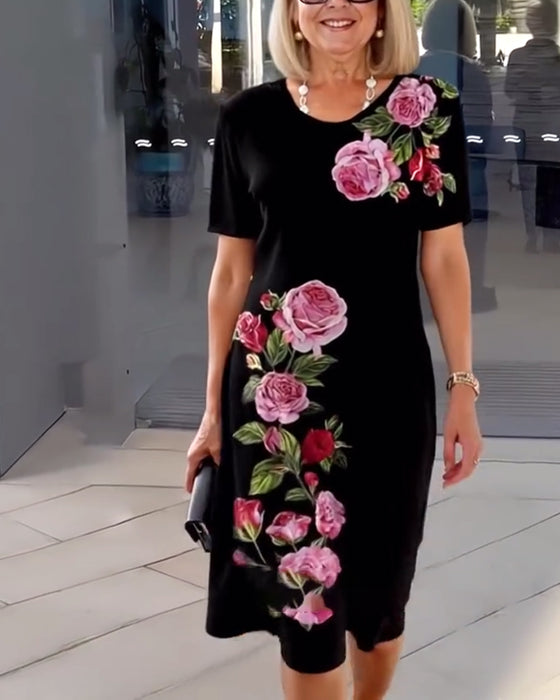 Kjole Korte Ermer Roseprint Shift