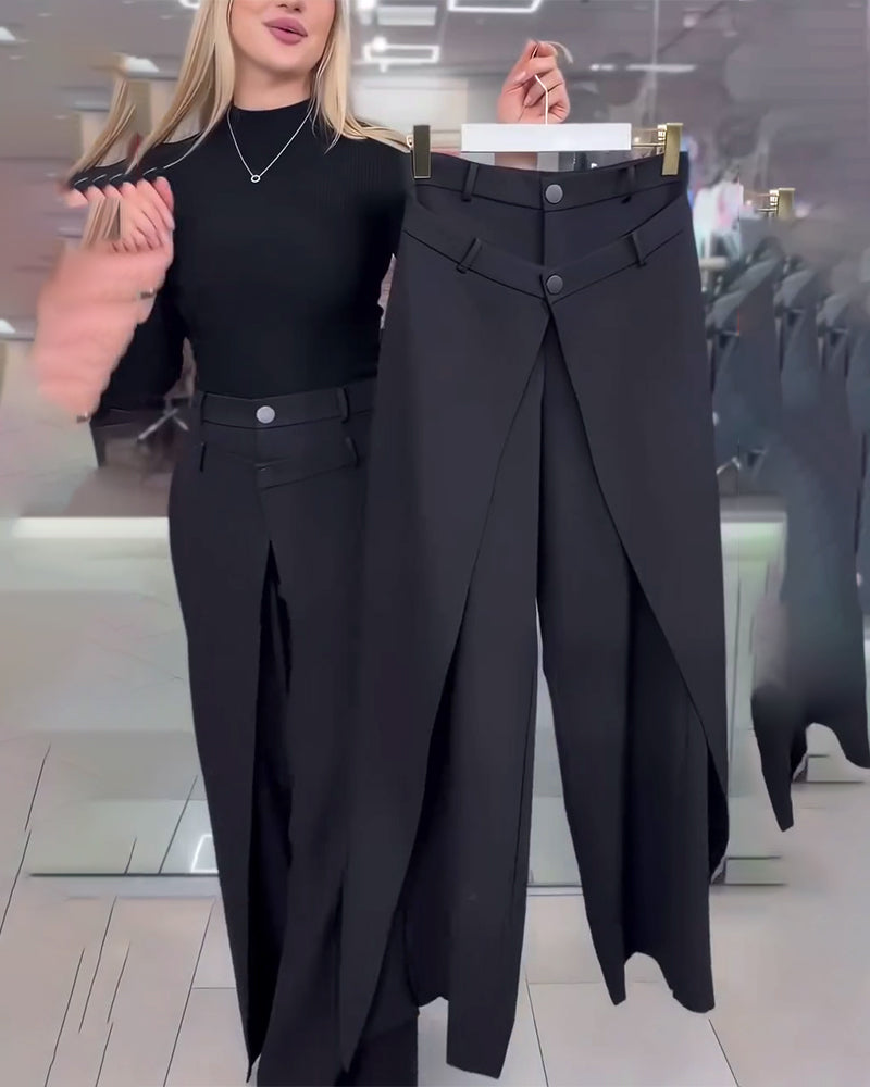 Uformelle Asymmetriske Lagvise Bukser Med Vide Ben