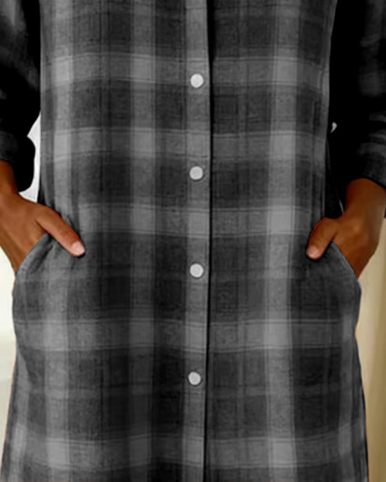 Kjole Skjorte Krage Rutete Knappet