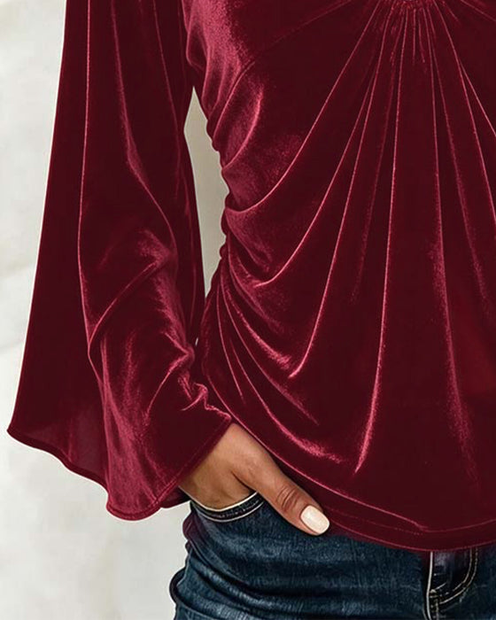 Bluse Fløyel V-Hals O-Ring Twist Klokkeerme
