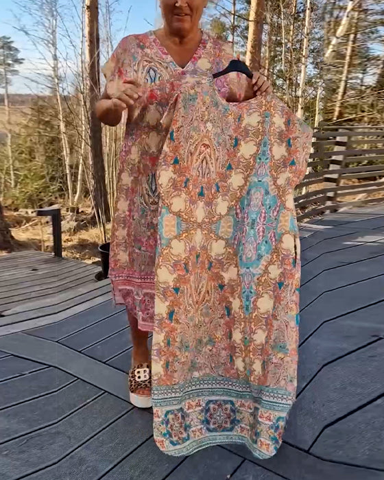 Kjole V-Hals Kortermet Mønstret Rett