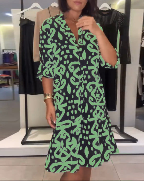 Kjole V-Hals Elegant Trykt