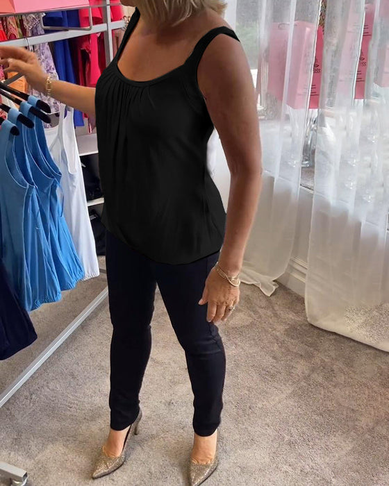 Sett Plissert solid tilfeldig ermeløs topp