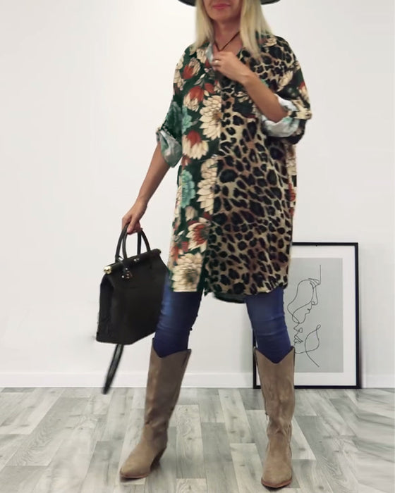 Lapel-skjorte med leopardmønster