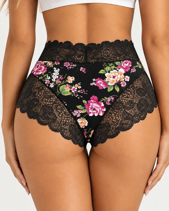 Truser 3-Pack Høy Midje Blomstret Trykk Blonde Kant