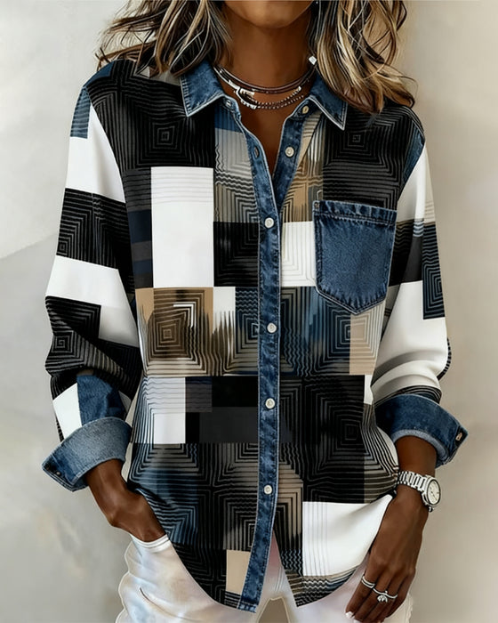 Fargeblokk Skjorte Moteriktig Krage