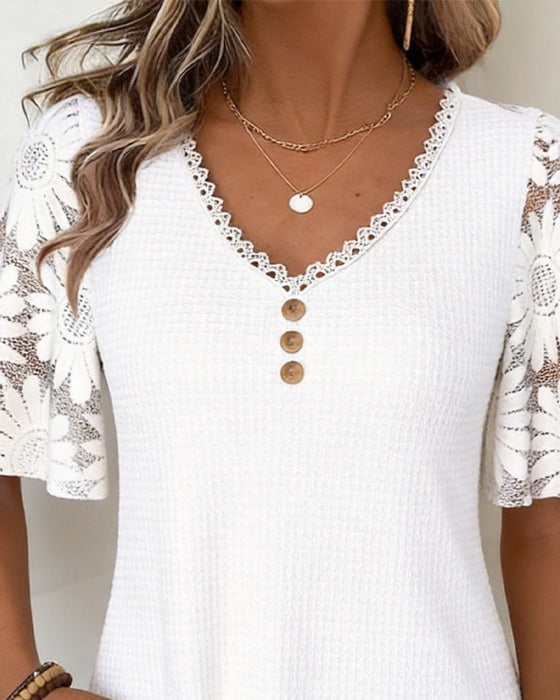 Bluse Blonde Tusenfryd Lappeteppe V-Hals