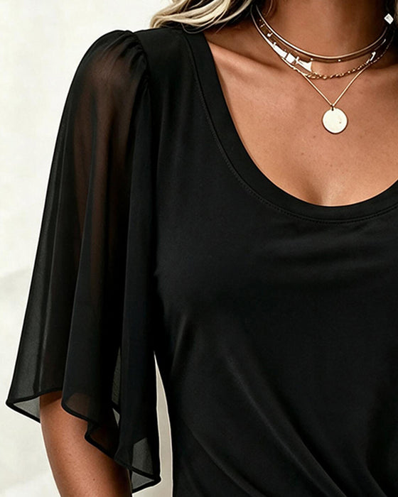 Bluse U-Hals Solid Casual
