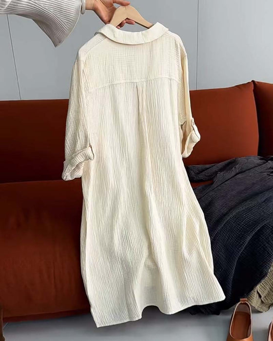 Kjole Langermet Ensfarget Enkel Krage