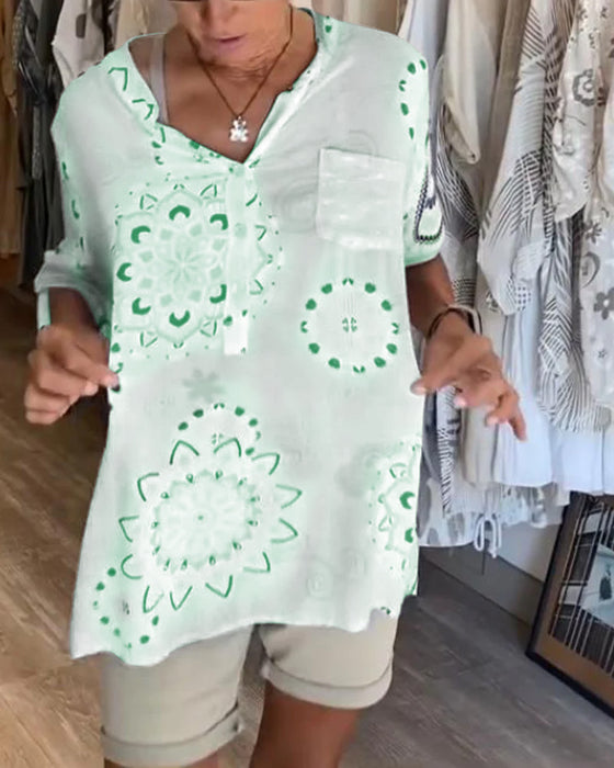 Bluse Allsidig V-Hals Trykt Halvlange Ermer