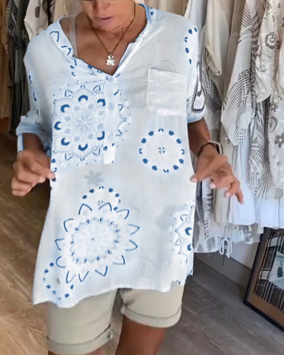 Bluse Allsidig V-Hals Trykt Halvlange Ermer