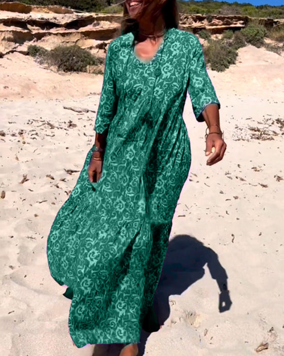 Løs 3/4-ermet kjole