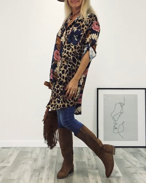 Lapel-skjorte med leopardmønster