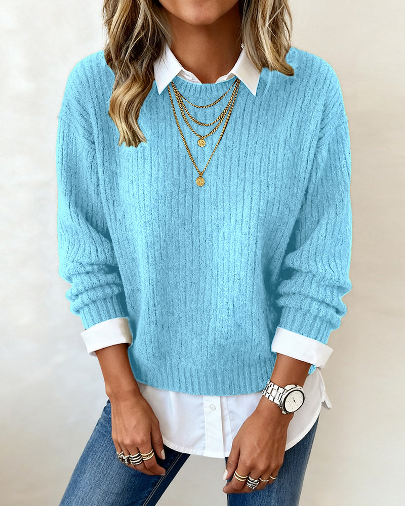 Genser Med Skjortekrage Og Patchwork-Design