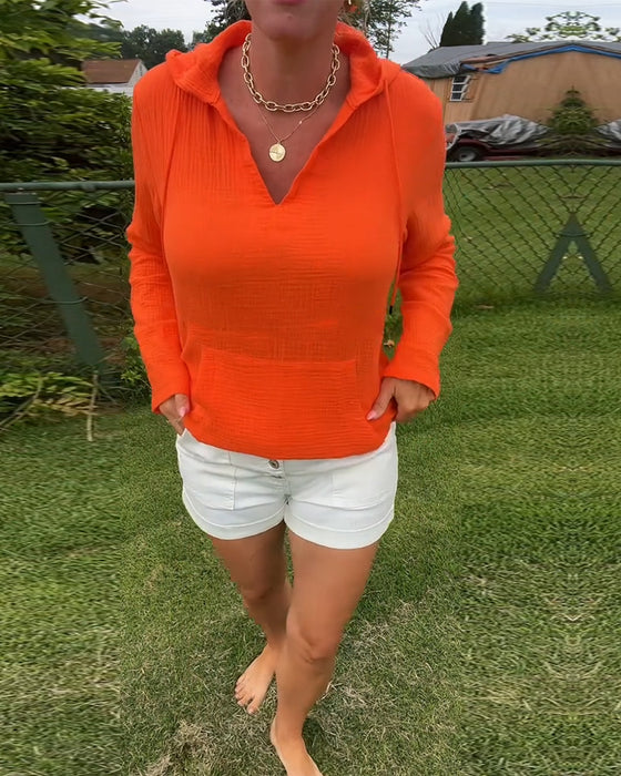 Bluse Ensfarget Med Lomme Mote