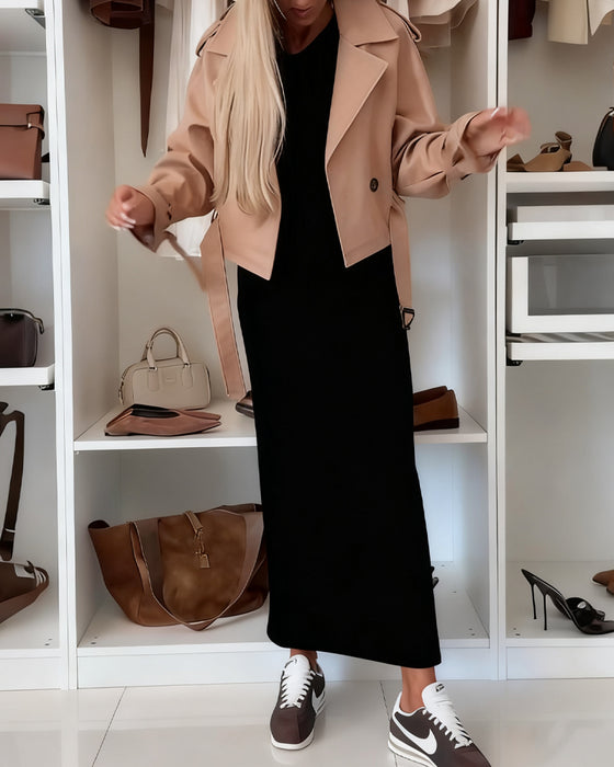 Kjole Ensfarget Rundhalset Splitt Tunika