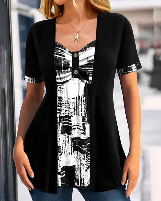 Bluse Trykt Falsk Todelt Uregelmessig