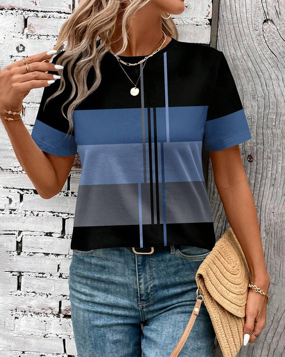T-Shirt Rund Hals Geometrisk Trykk Kort Erme