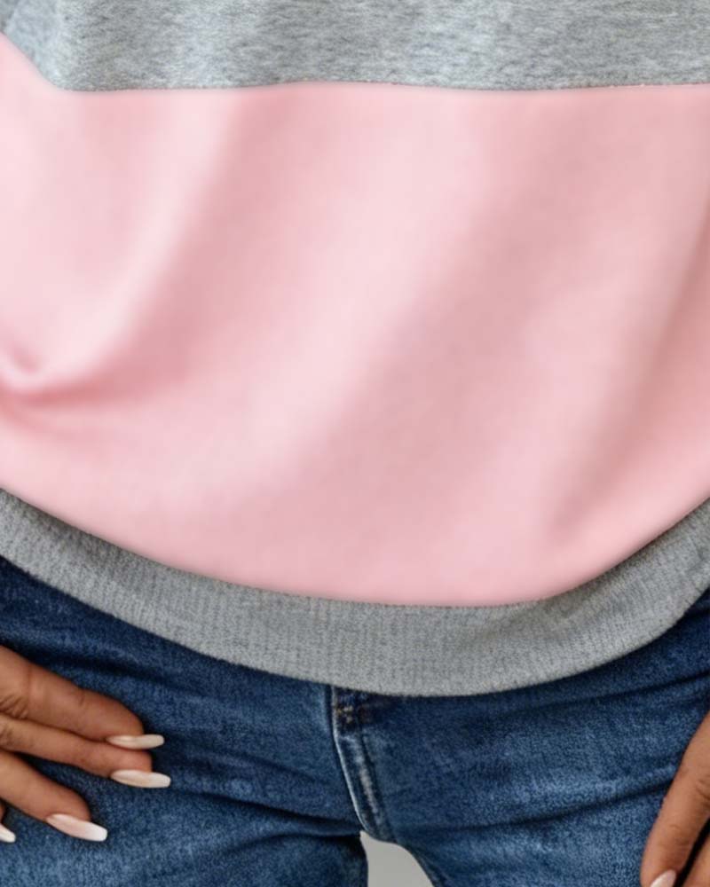 Langermet Sweatshirt Med Halvglidelås Og Fargeblokk