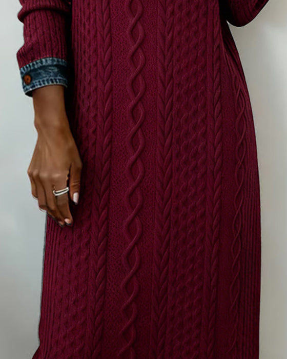 Kragekjole I Denim Med Flettestrikk Og Lappverk