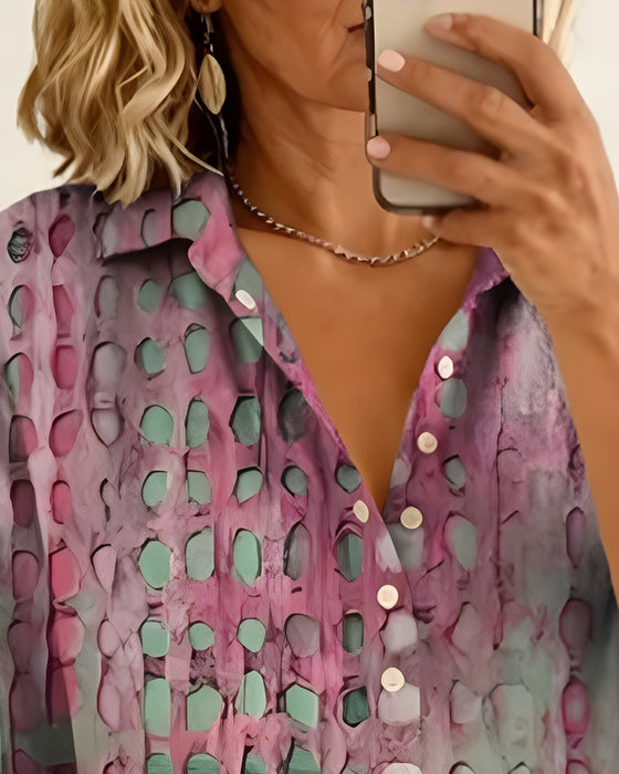 Bluse Prikket Trykk Knapp Halv Stolpe
