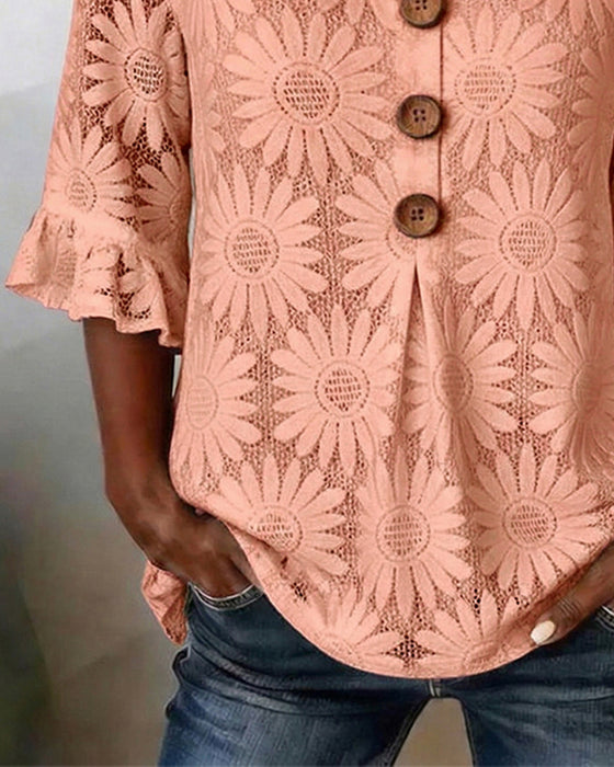 Bluse Med Ruffle-Mønster Og Volanger På Ermene