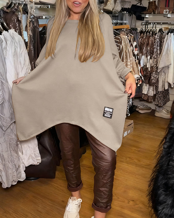 Sweatshirt Med Rundhals Og Løs Passende Egenskaper