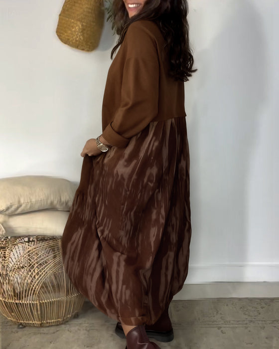 Kjole Rund Hals Uregelmessig Lappeteppetrykk