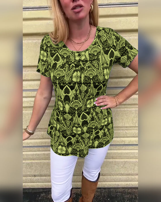 T-skjorte med rund hals og trykk, avslappet retro-print