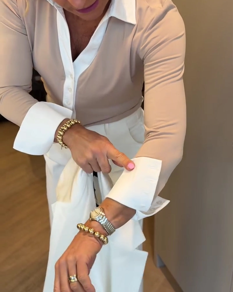 Skjorte Kontrast Panelt Lang Erm