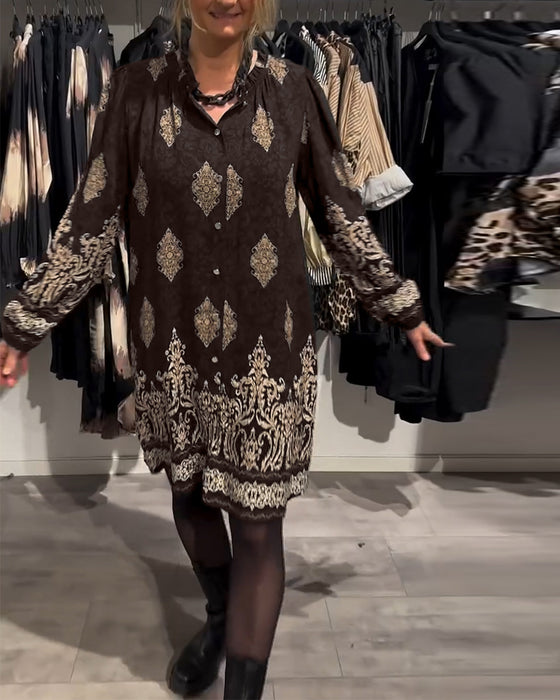 Kjole med knapp-down vintage print